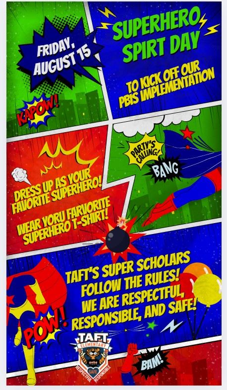  PBIS Implementation Superhero Spirit Day on Friday, August 15